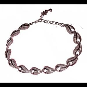 Vintage Silver Tone Mid Century Modernist Metal Link Choker Necklace . 1960s